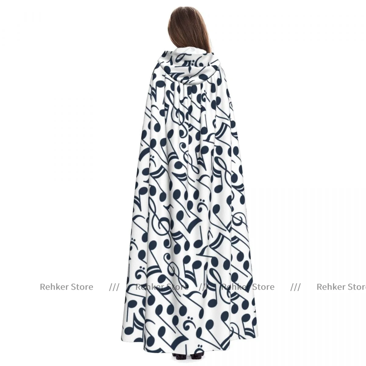 Cosplay Medieval Costumes Black And White Music Notes Hooded Cloak Capes Long Robes Jackets Coat Carnival image 4