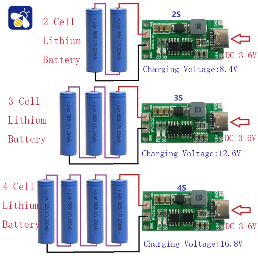 bms3s/4s/2s 18650 Li-ion battery charger over-voltage protection board TypeC USB boost charging board DC3-5V solar charging