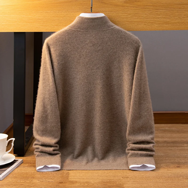 DjzDsm Men's 100% Pure Cashmere Top Cardigan High Neck Warm Casual Sweater Knitted Sweater Autumn/Winter New Collection