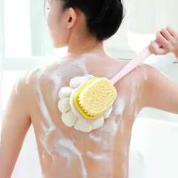 Loofah 백 스크러버 긴 손잡이 샤워 바디 브러시, 부드러운 메쉬 스폰지, 피부 각질 제거 목욕, 마사지