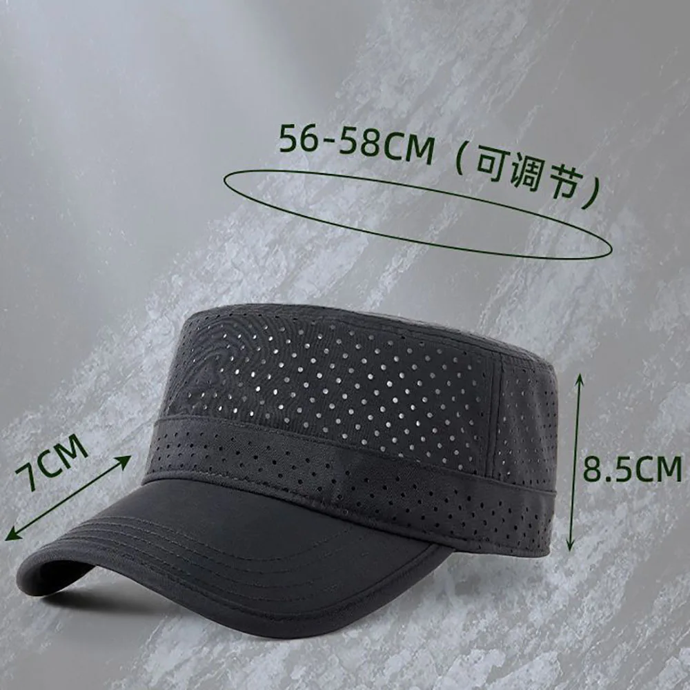 Adjustable Peaked Cap Perforated Breathable Summer Hat Outdoor Casual Hat Skin-Friendly Men'S Flat Top Cap For Fishing Jogging