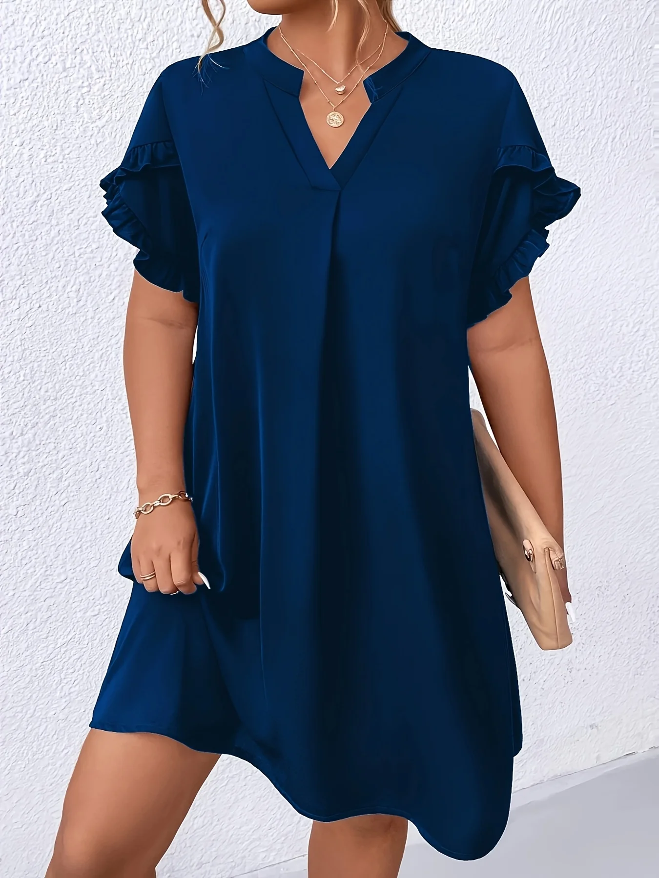 

2025 Cross-border European and American Summer New Foreign Trade Loose Lotus Leaf Sleeve Women's V-neck Dress