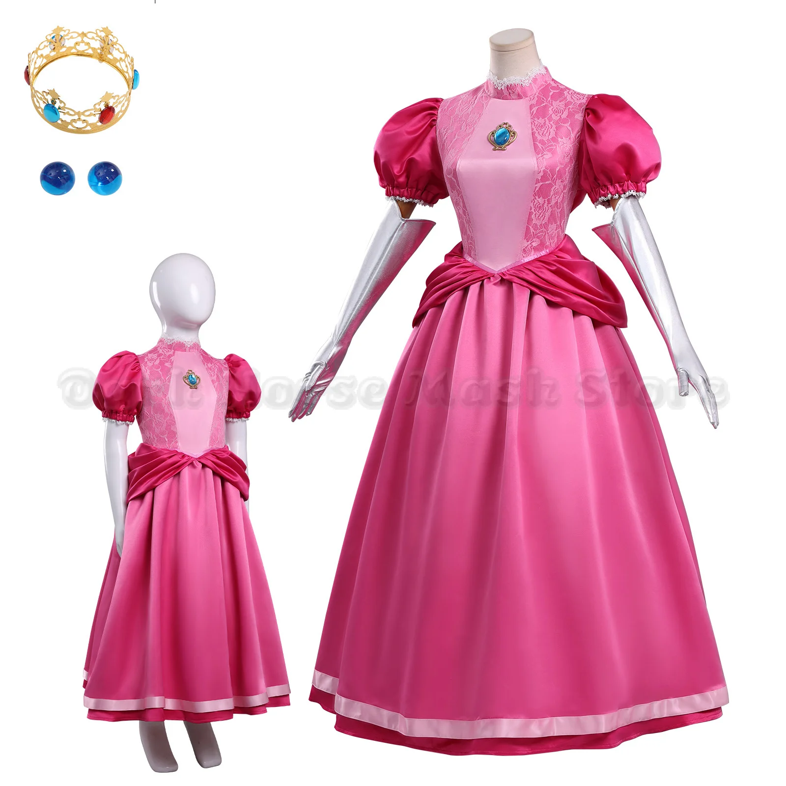 

Anime Cosplay Series MR Princess Peach Pink Dress Outfit Cosplay Halloween Costume Full set KKcos Peach Princess for lass Woman