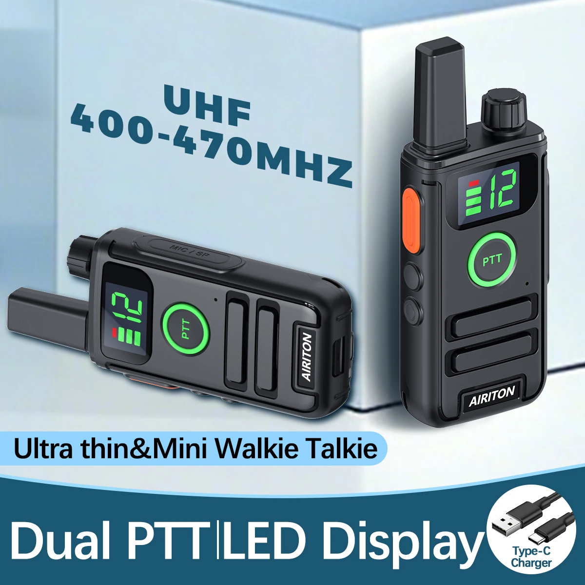 

1/2 шт. AIRITON AI-D1 Мини-рация UHF, ультратонкая, беспроводная, с функцией копирования частоты, двойным PTT, большой дальностью действия, зарядка TYPE-C, двухсторонняя радиосвязь