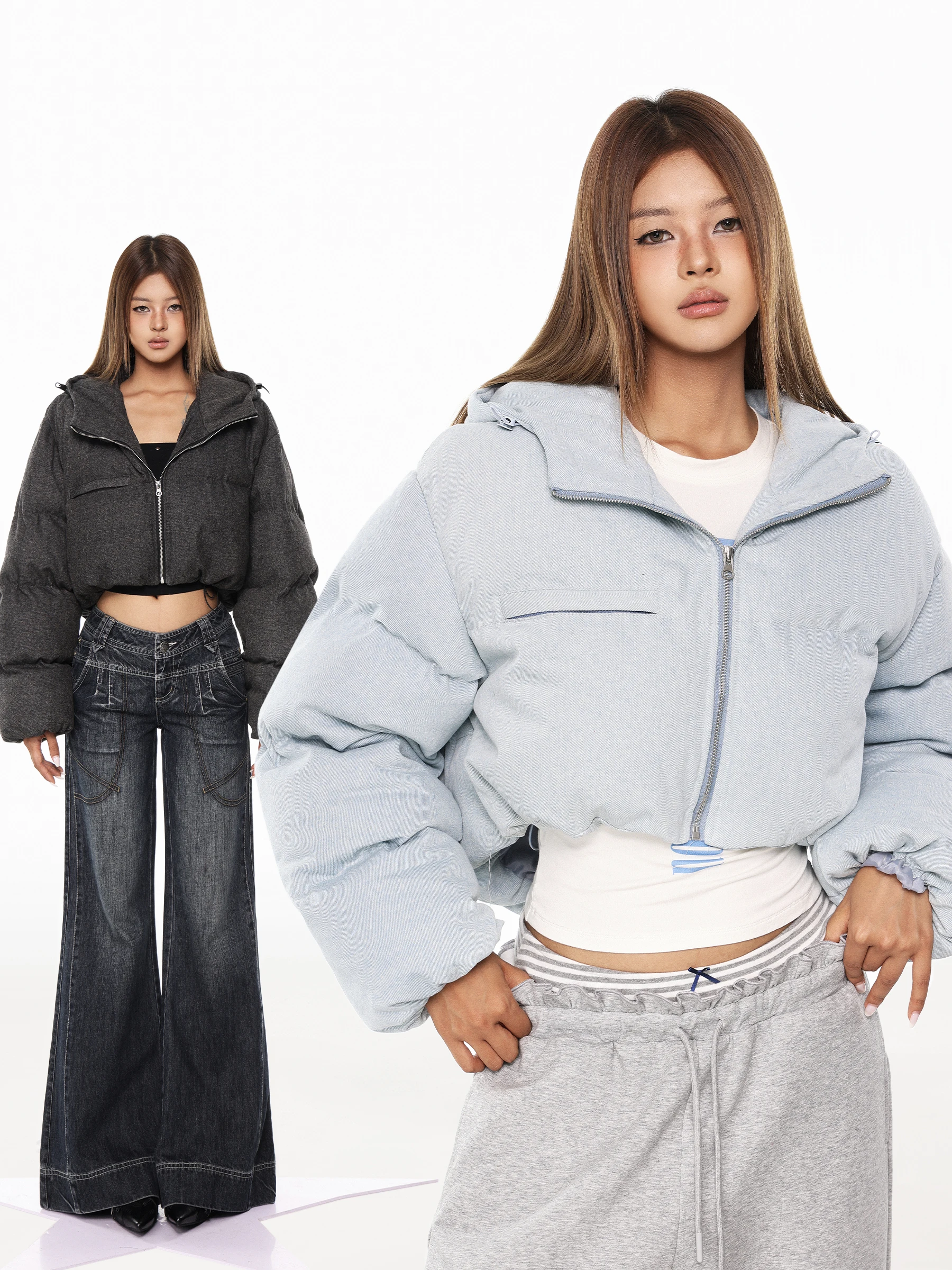 

Американская утепленная хлопковая куртка для женщин, зимнее теплое пальто с капюшоном, свободный крой, укороченная прямая модель