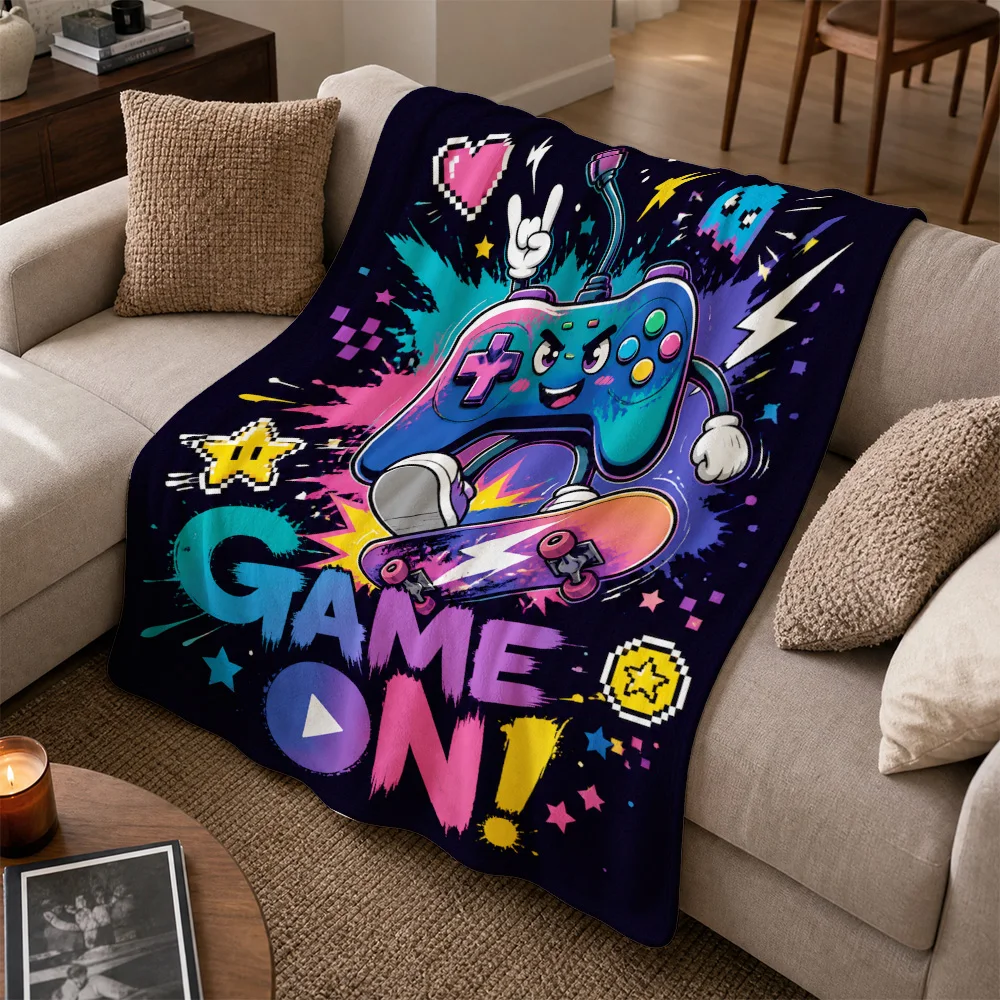 Pop Culture Gaming Blanket Throw Sofa Couch Decor Retro Controller Gamer Gift Fleece Blanket Arcade Pixel Art Game On