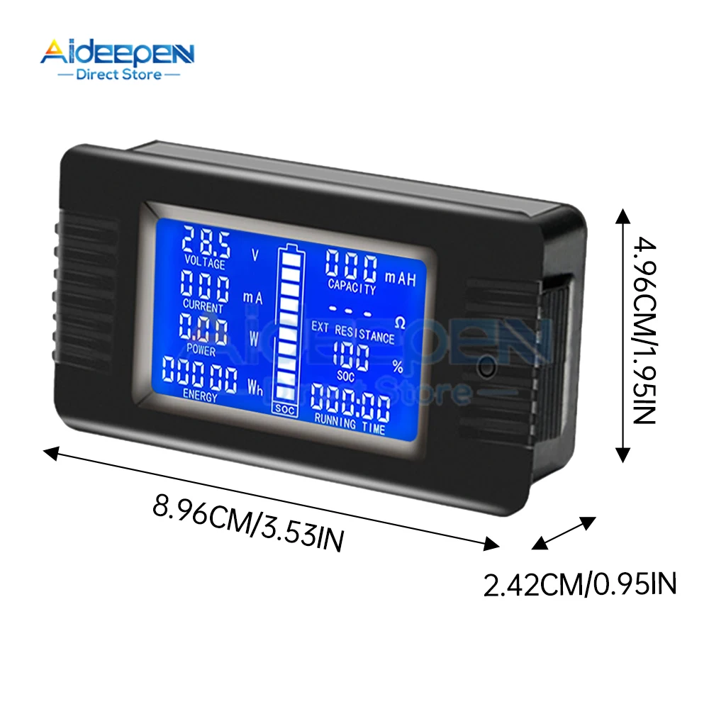 PZEM-015 DC 8-120V 50A 100A Digital Battery Tester Ammeter Voltmeter Power Meter Power Capacity Impedance Residual Power Tester