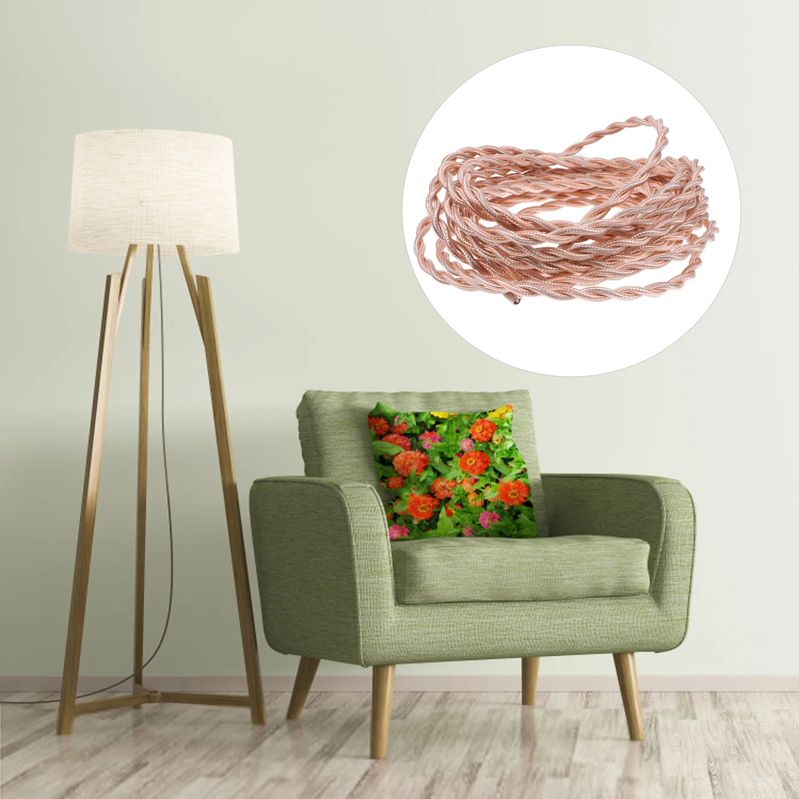 

Power Cable Wire Twisted Fabric Covered Vintage Golden Electrical Cord DIY Accessories Insulated Flexible for Pendant