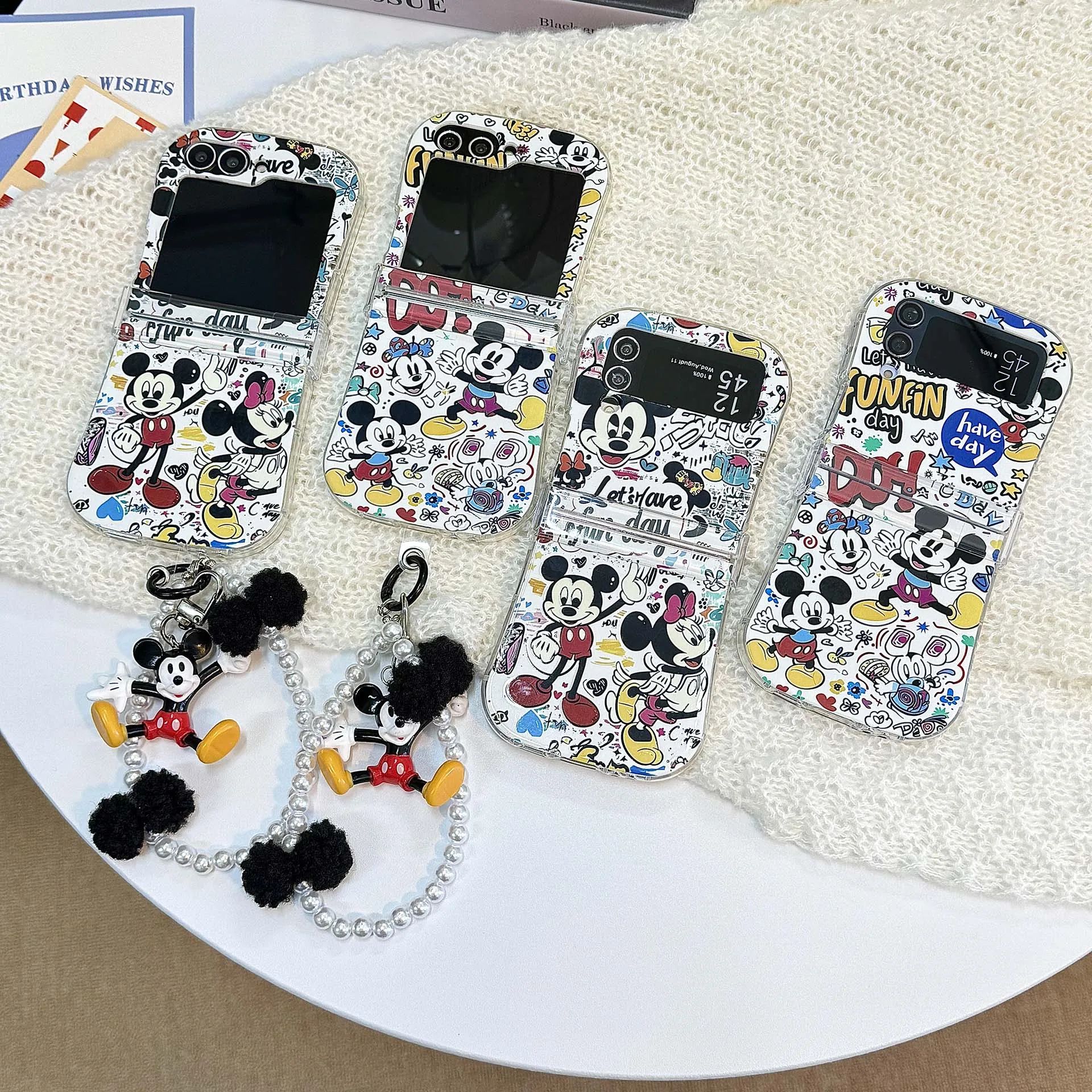 Kawaii Disney Mickey Mouse And Minnie Mouse Partner Phone Case for Samsung Galaxy ZFlip 6 5 4 3 Small Waist Anti-drop Phone Case