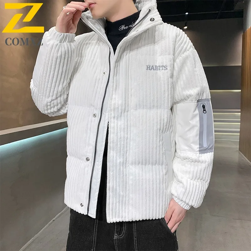 COMXZ Corduroy White Duck Down Thickened Windproof Warm Down Jacket Trend Stand Collar Lightweight High Street Fashion Garment