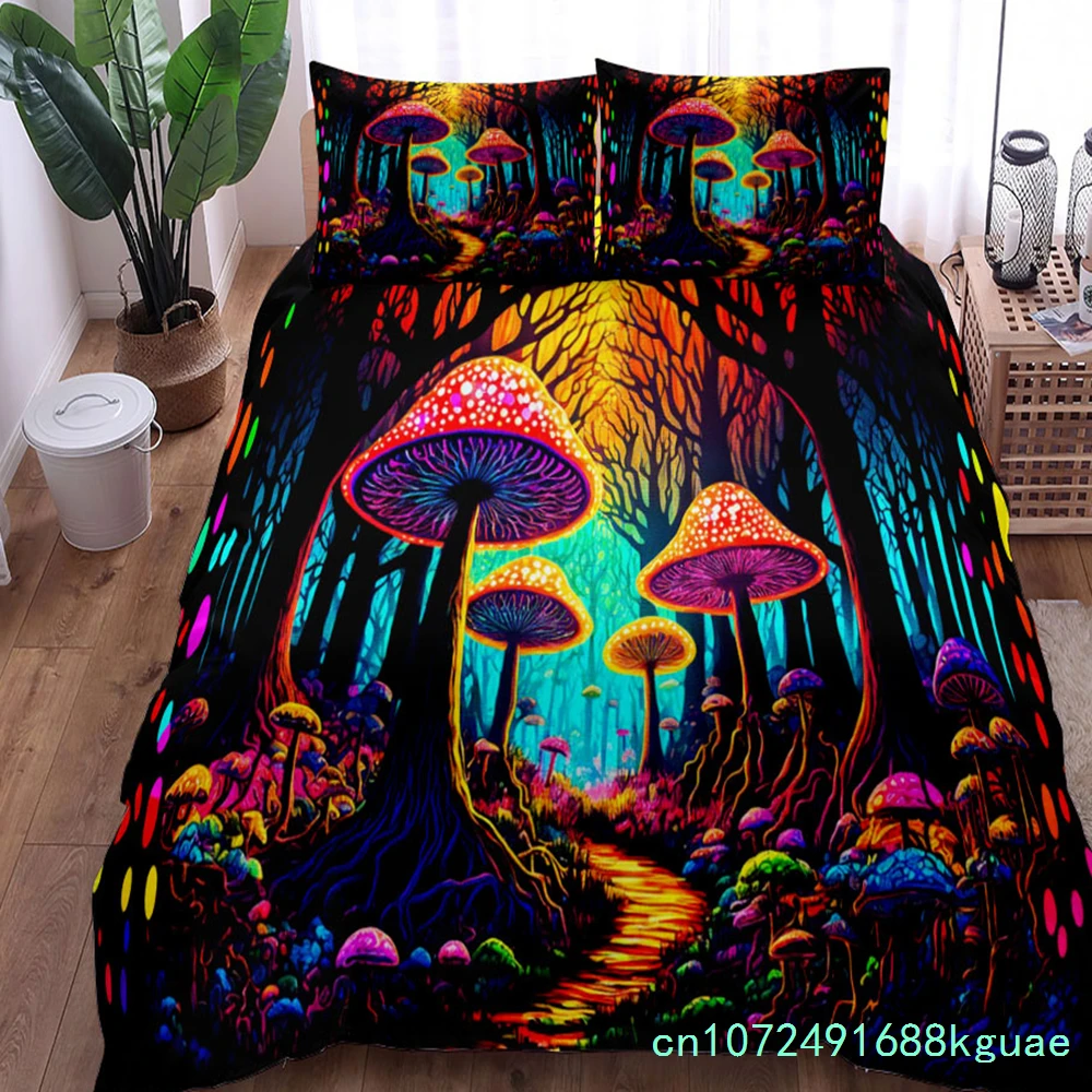 Chic Mushroom Illustration Art Duvet Cover Set King Queen Double Twin Single Bed Linen Set