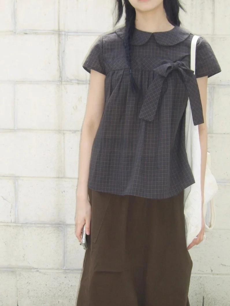 

SEI уникальный летний легкий кукольный воротник в стиле ретро, дизайн irt с узлом ort Sve, женский корейский прямой крой