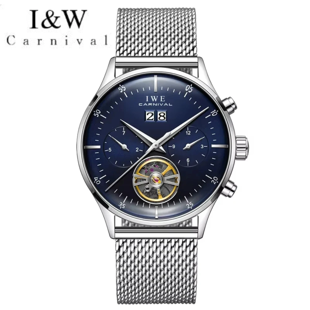 Iw carnaval movimento automático relógios de pulso mecânicos multi-funcional à prova dwaterproof água negócios espelho de safira sintética relógio masculino