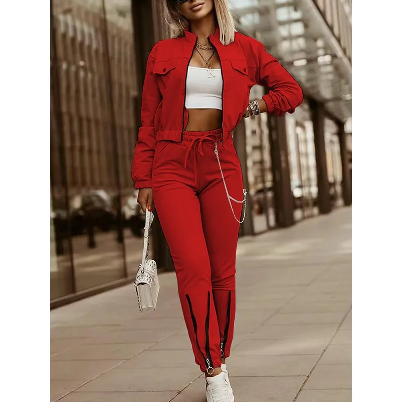 

Krisnanas Stylish Women's Tracksuit New Two Piece Set Zipper Jackets Tops+drawstring Pencil Pants New in Matching Sets 132212
