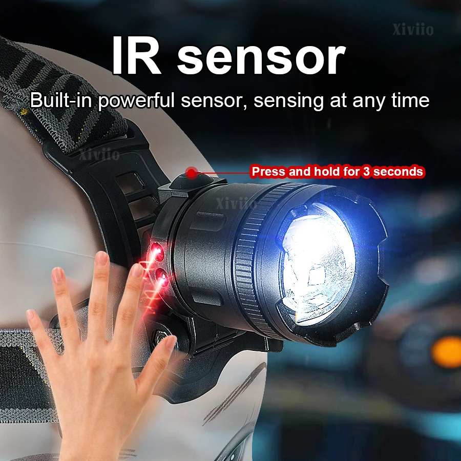 2025 Newest High Power Sensor Headlamp Four Light Sources USB Rechargeable Headlight 4 LED Head Torch Camping Fishing Head Light