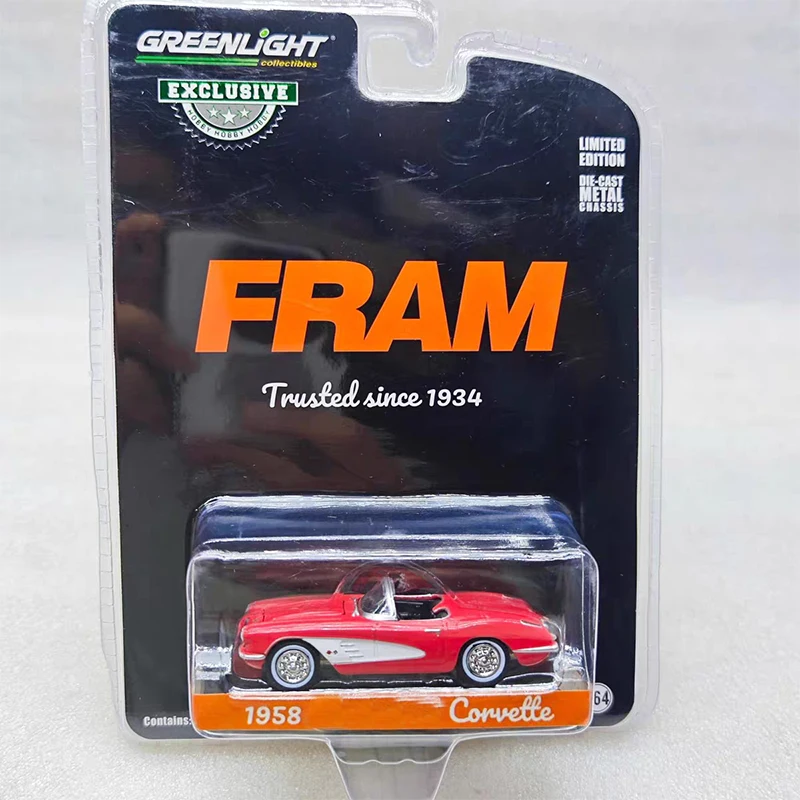 

Greenlight 1:64 1958 Corvette FRAM-Trusted Since 1934 Series Diecast Model Alloy Car Child Christmas Gift Collect Ornaments