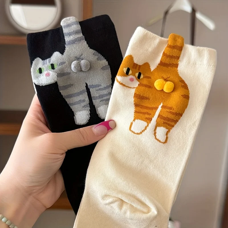 Niedliche Unisex-Socken mit Kater, Puss-in-the-Boots-Pfoten und Glockenkragen, warme Wintersocken, lässige Socken für Männer und Frauen, Katzen-Design,