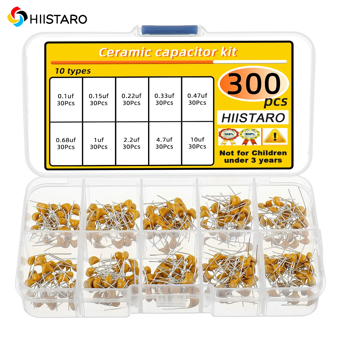 

10 Value 300 Pieces Ceramic Capacitor 0.1 0.15 0.22 0.33 0.47 0.68 1 2.2 4.7 10 uF Multilayer Ceramic Capacitor Combo Kit