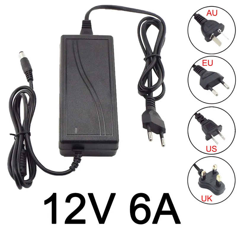 12v 6a 6000ma Power Supply Ac Dc Adapter Converter Charger 100-240vled Transformer Charging  12volt For Led Light Cctv Camera