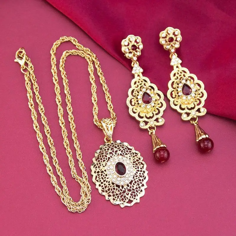 Moroccan Style Women Jewelry Set Vintage Luxurious Necklace Earrings Retro Design Perfect for Banquet Dating Gift