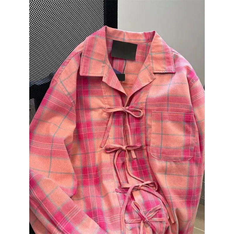 

Women's Spring Autumn Blouse Jacket Shirt Plaid Thin Tie Dopamine Vintage Simple Comfortable Loose Casual Soft Niche Versatile