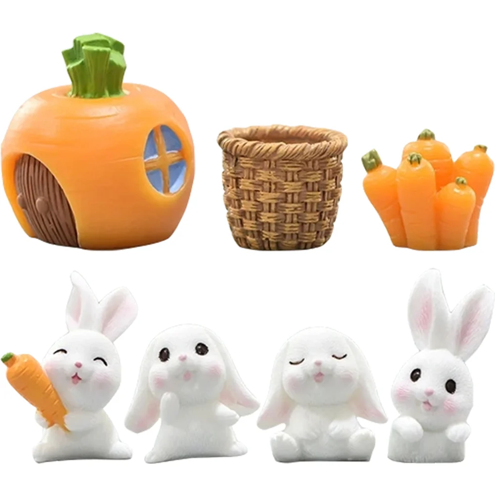 

7 Pcs Micro Landscape Bunny Toy Mini Toys Miniature Rabbit Figurines Small Animals