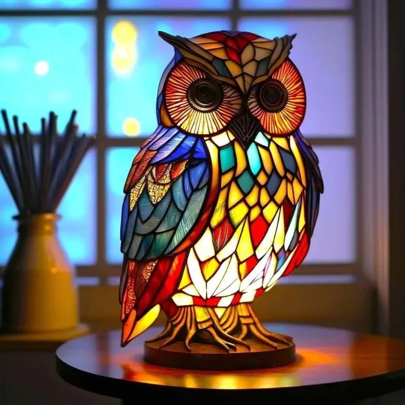 Animal Resin Stained Glass Table Lamp Ornament Mermaid Sheep Owl Sea Turtle Lion Cat Whale Dragon Home Ornament