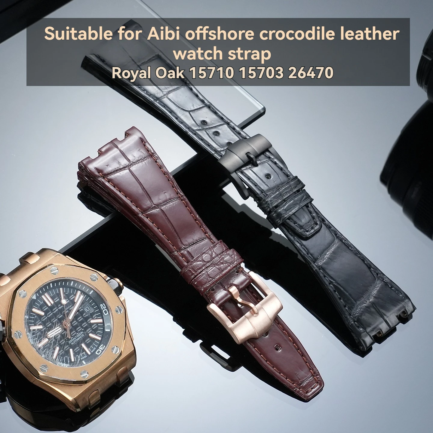

Genuine Alligator Leather Straps (26mm and 28mm) for Audemars Piguet Royal Oak Offshore 15710, 15703, 26470, 15510, and 26240