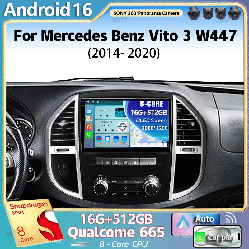 Android 16 For Mercedes Benz Vito 3 W447 2014-2020 2K QLED Android Car Radio Multimedia Video Player GPS 4G CarPlay Stereo