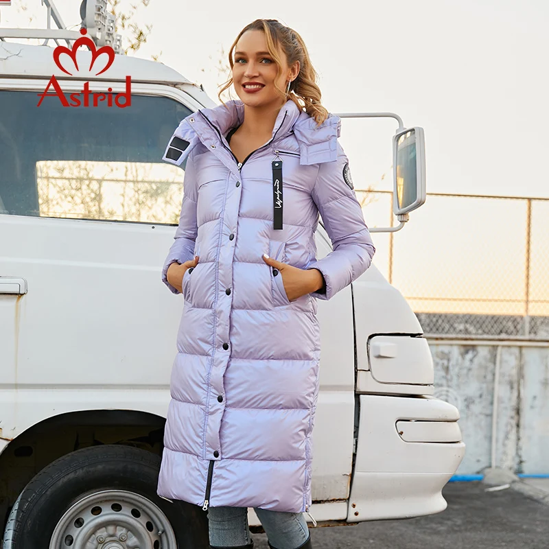 Astrid – manteau long et chaud pour femme, parka en tissu brillant, veste à capuche, grande taille, vêtements féminins, nouvelle collection hiver