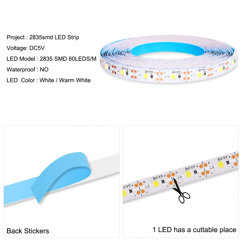 DC 5V LED Strip 2835 Motion Sensor controller Auto ON/OFF IP30 Not Waterproof Flexible LED Tape 5M Sensor Bed Light