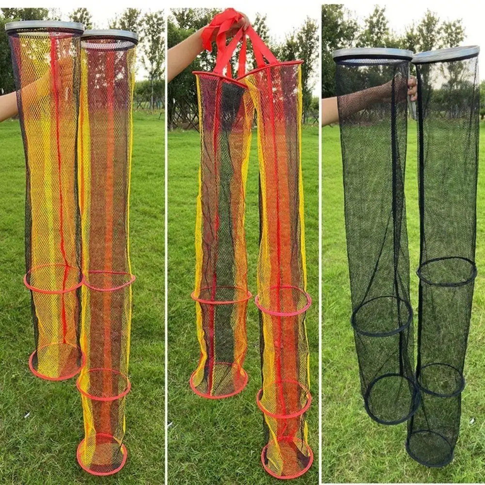 Foldable Portable Fishing Nets Ring Edge Quick-drying Shrimp Cage Basket Anti-jump 90/150/200cm Depth Fish Mesh Bag Fishing Tool