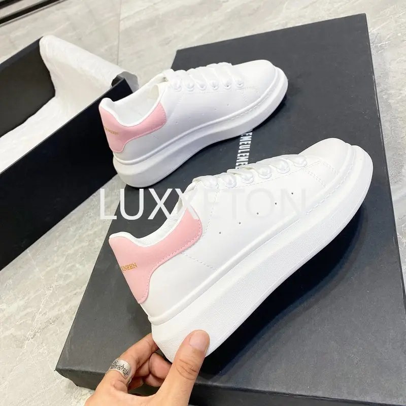 Women Leather Vulcanized Shoes Spring and Autumn New Running Fashion Breathable Walking Thick Soled Women White Sneakers