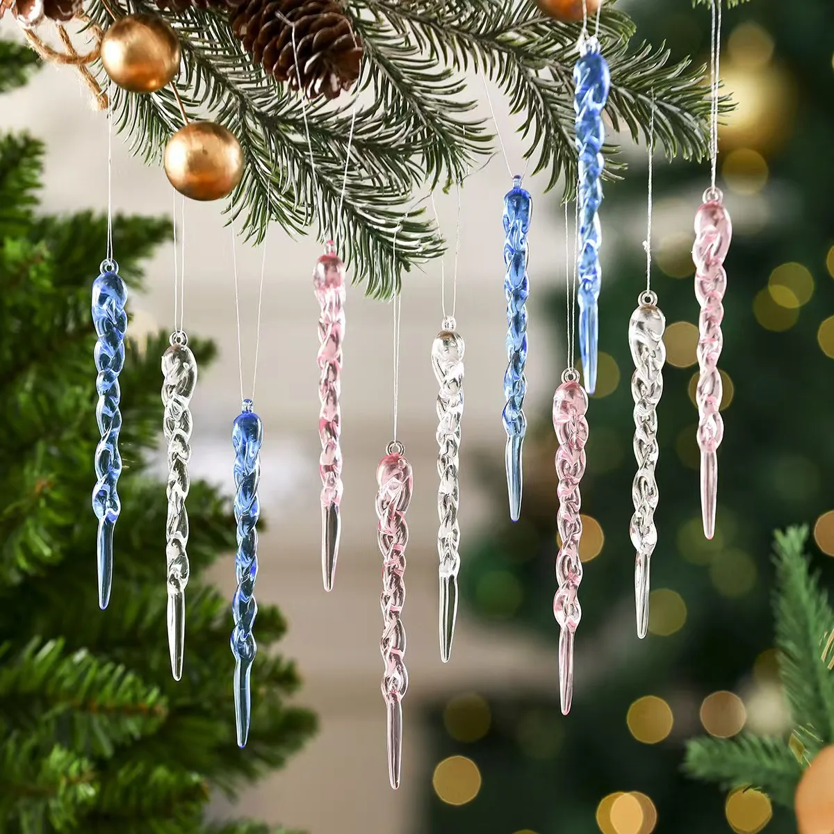 

Christmas Tree Ice Pillar Ornaments Acrylic Ice Shards Ice Cones Tree Pendants Christmas Home Pendant Lights Hanging Decorations
