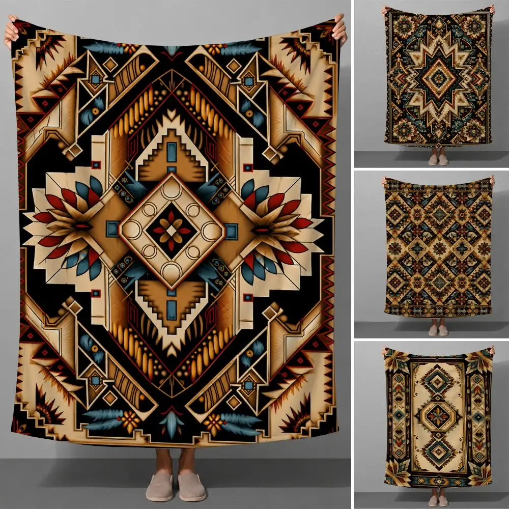 Navajo Native Tribal Geometric Southwestern Art Throw Soft Flannel Throw Blanket for Couch Bed Sofa Warm Cozy All Season