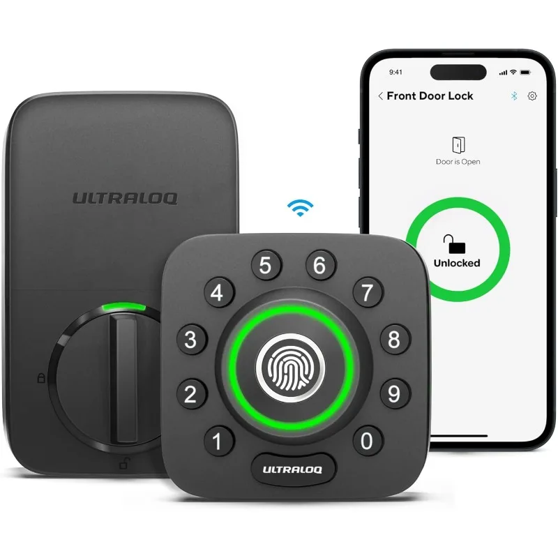 

ULTRALOQ U-Bolt Pro WiFi Smart Lock with Door Sensor, 8-in-1 Keyless Entry Door Lock with Built-in WiFi,Fingerprint ID