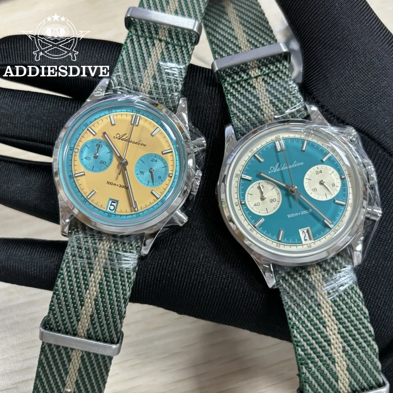 Reloj de lujo ADDIESDIVE para hombre 316L acero espejo de burbuja cristal BGW9 superluminoso 100m buceo VK64 relojes cronógrafo de cuarzo