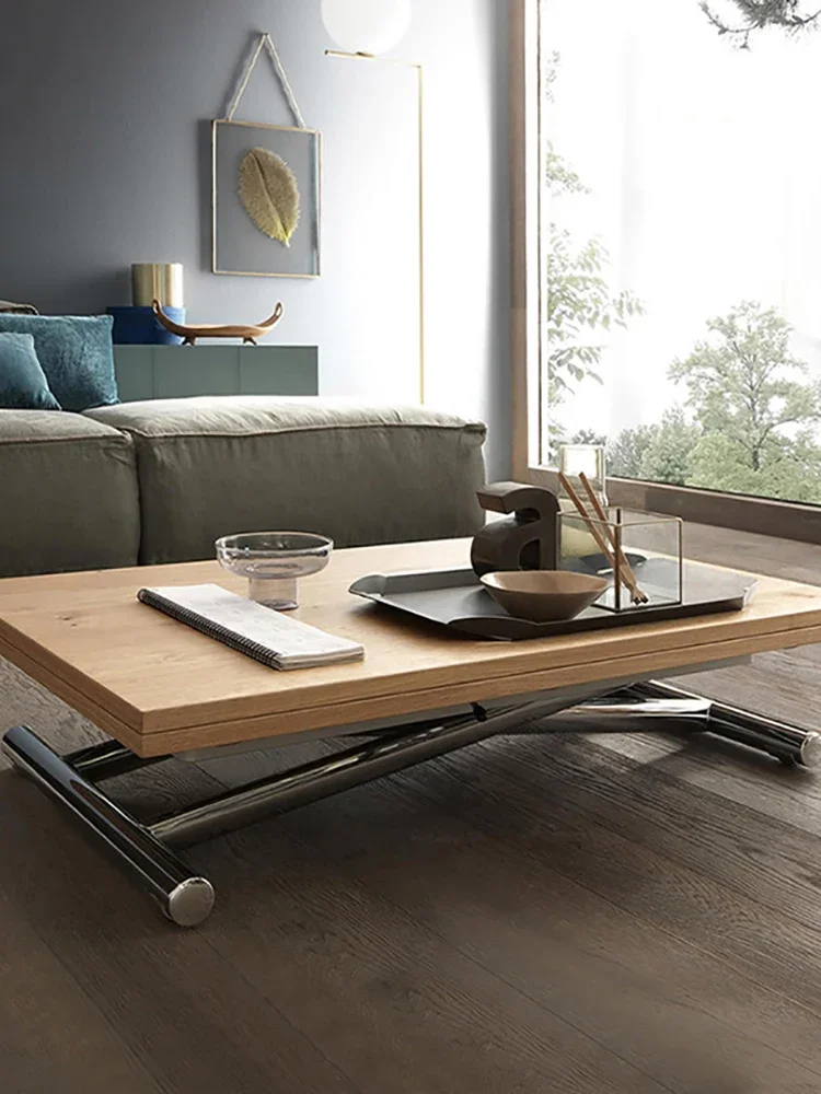 Simple and multi-functional lifting coffee table becomes an integrated dining table