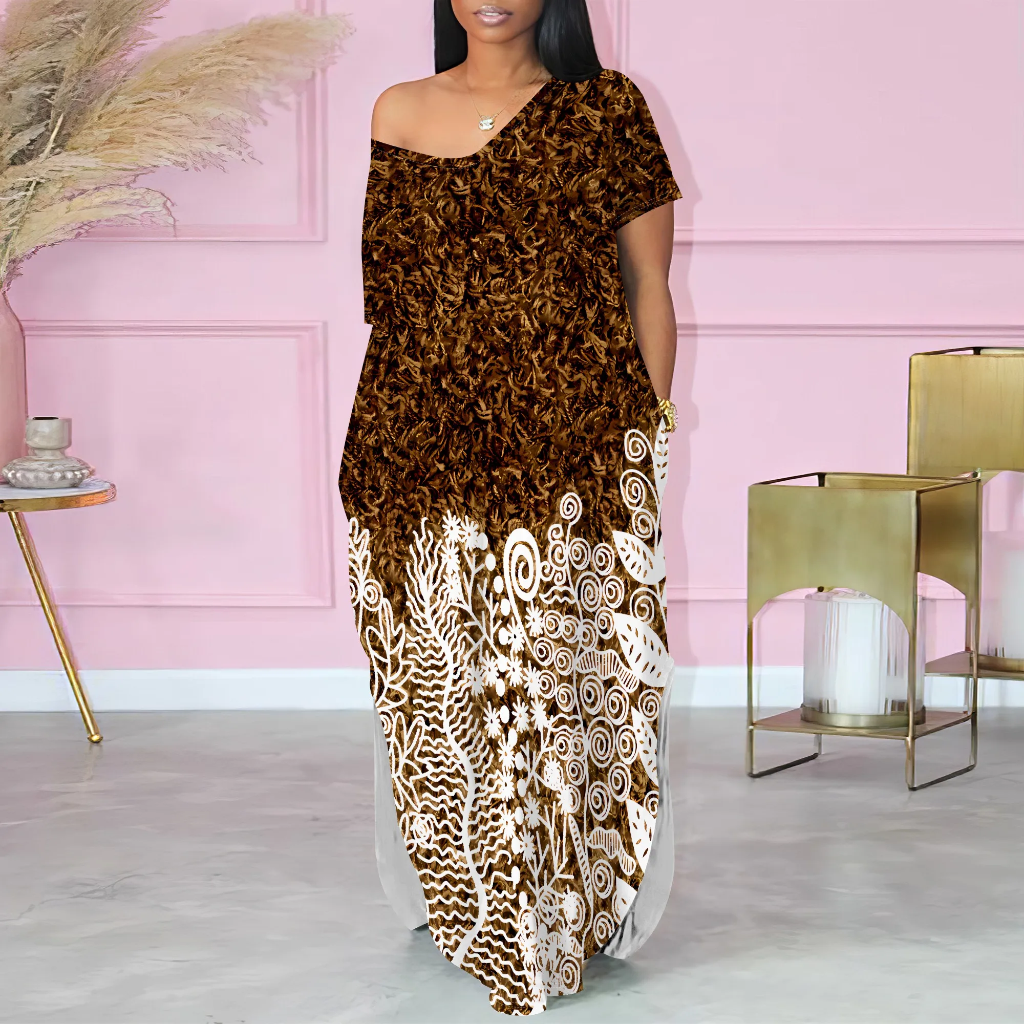 

Ethnic Style Batik Print Maxi Dress Casual Loose Kaftan Summer Boho Holiday Beach Dress for Women
