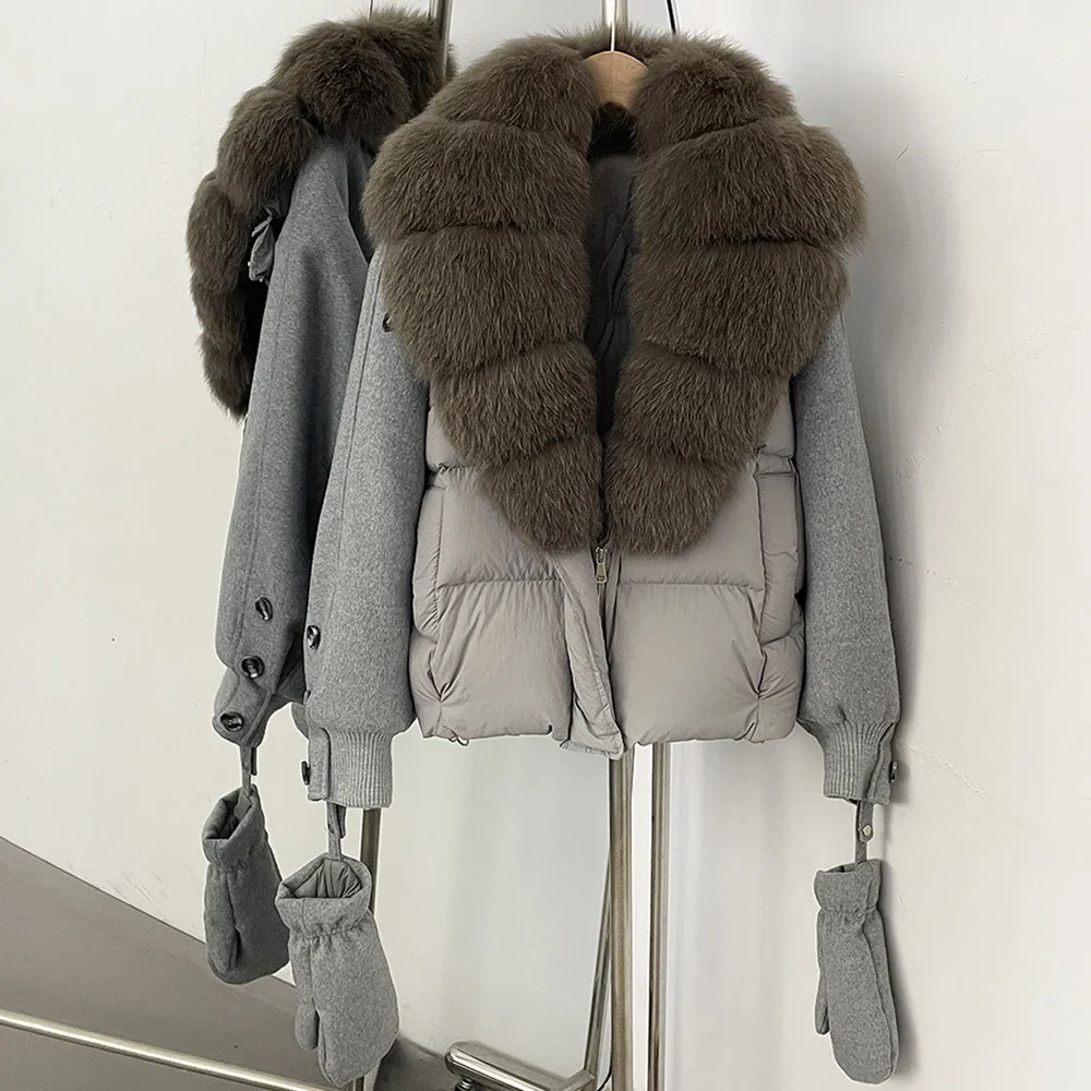 OFTBUY Natürlicher Pelz-Daunenmantel für Damen, Modischer Warmer Echter Fuchspelzmantel, Neue Winter-Wärmejacke mit Abnehmbaren Handschuhen – Detail 27