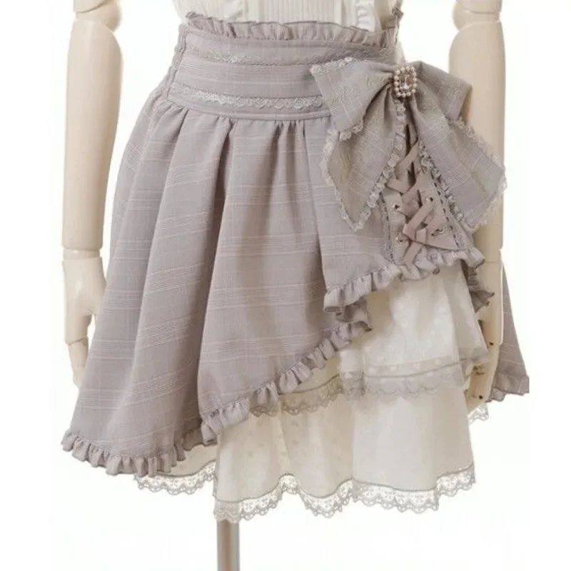 Bow Dresses Landmine Y2K Lizzisa Soft Girl Japan Sweet And Cute Lace Bow Ruffle Half Skirt A-line Medium Waist Short Skirt New