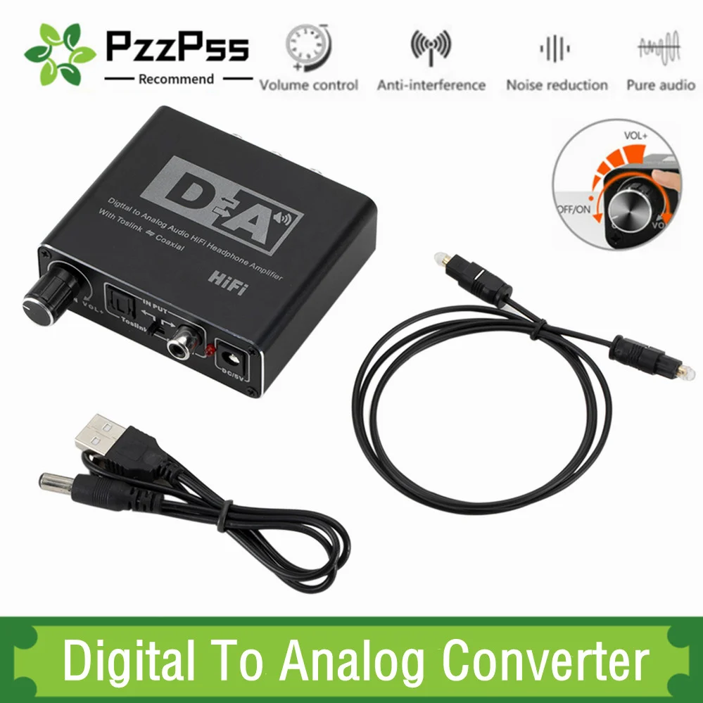 PzzPss Hifi DAC Digital To Analog Audio Converter RCA 3.5mm Headphone Amplifier Toslink Optical Coaxial Output Portable DAC