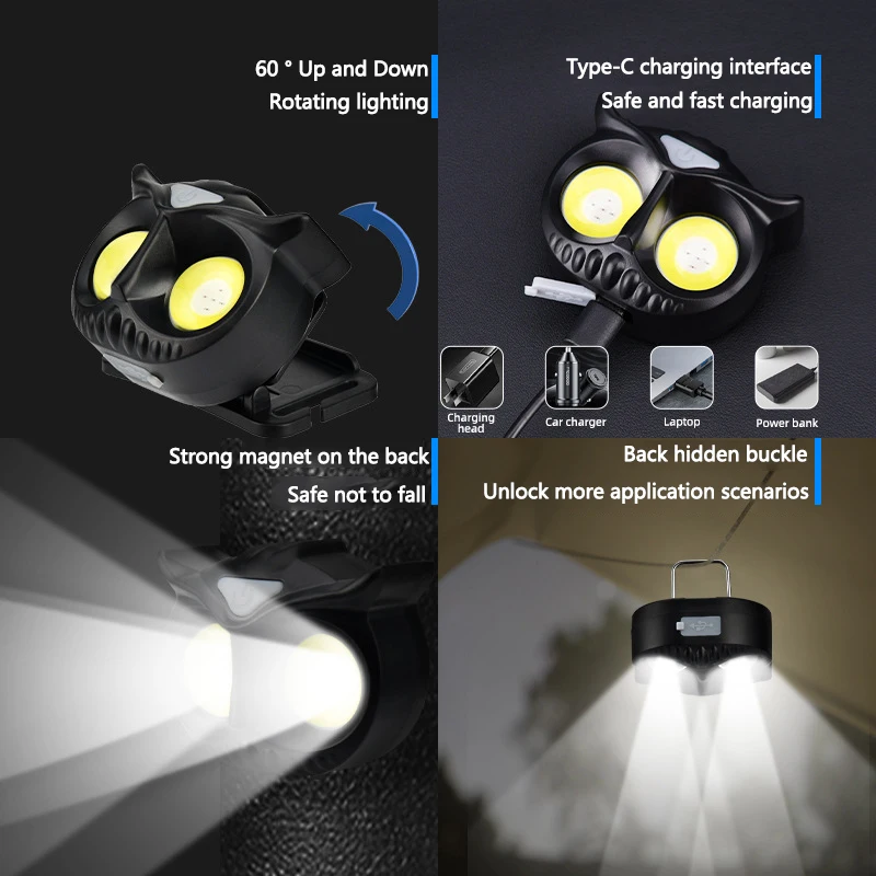 LiitoKala-Small Owl Headlamp, LH-208 209, Can Place 1.2V, 1.5V, AAA Outdoor Climbing Mountain Head Wearing Lamp