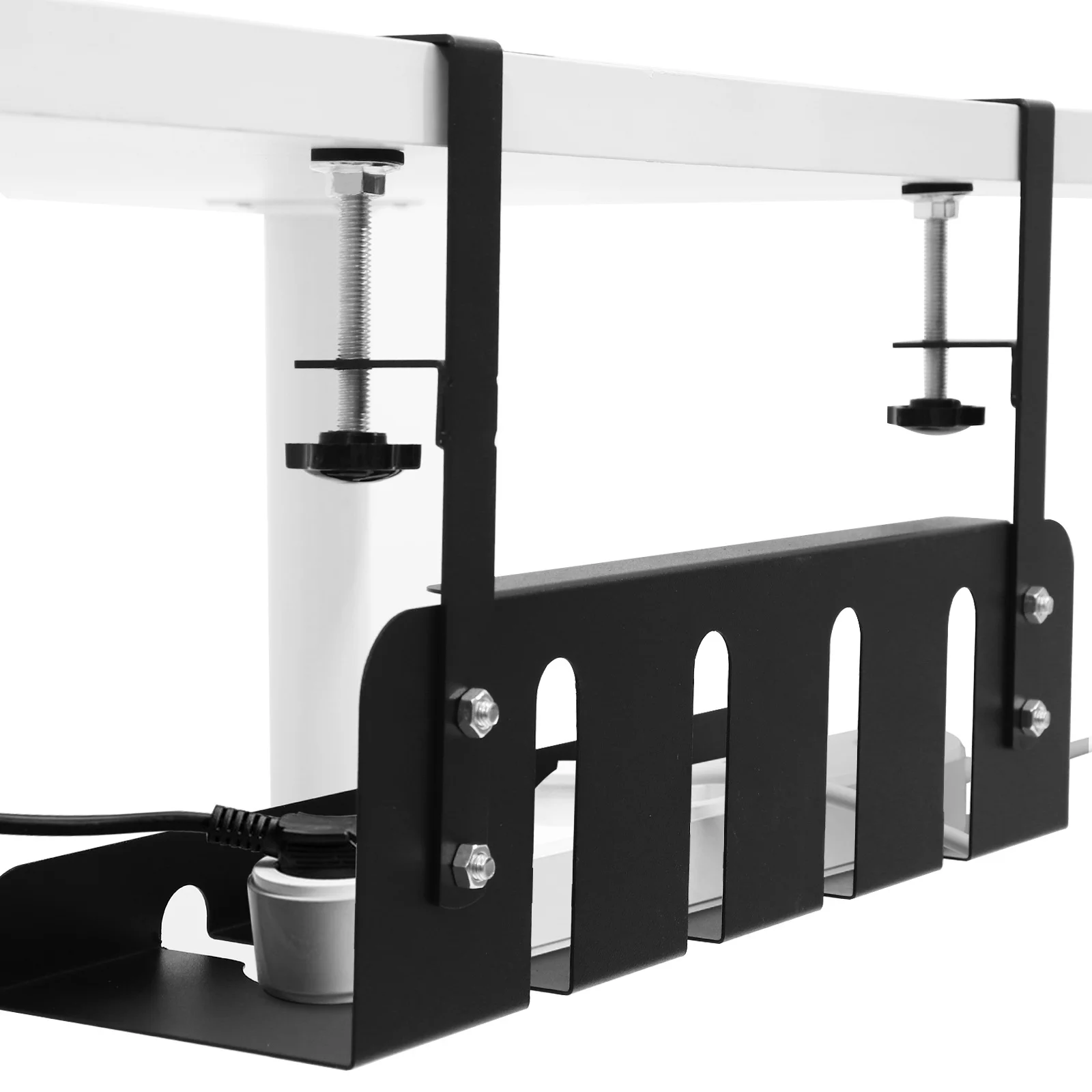 

Under Desk Cable Management Cable Tray Sturdy Iron Clamp on Organizer Quick Installation Desk Wire Management Basket Cord Holder