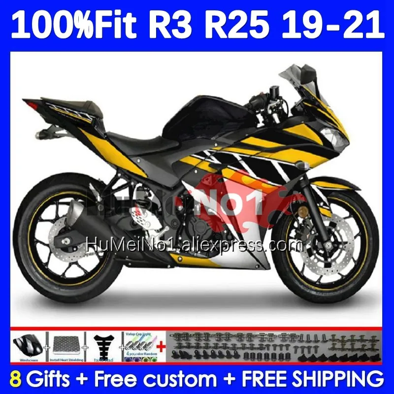 Injection For YAMAHA YZF-R3 YZFR25 YZF-R25 R 3 25 374No.28 YZFR3 YZF Blk yellow R3 R25 19 20 21 22 2019 2020 2021 2022 Fairing