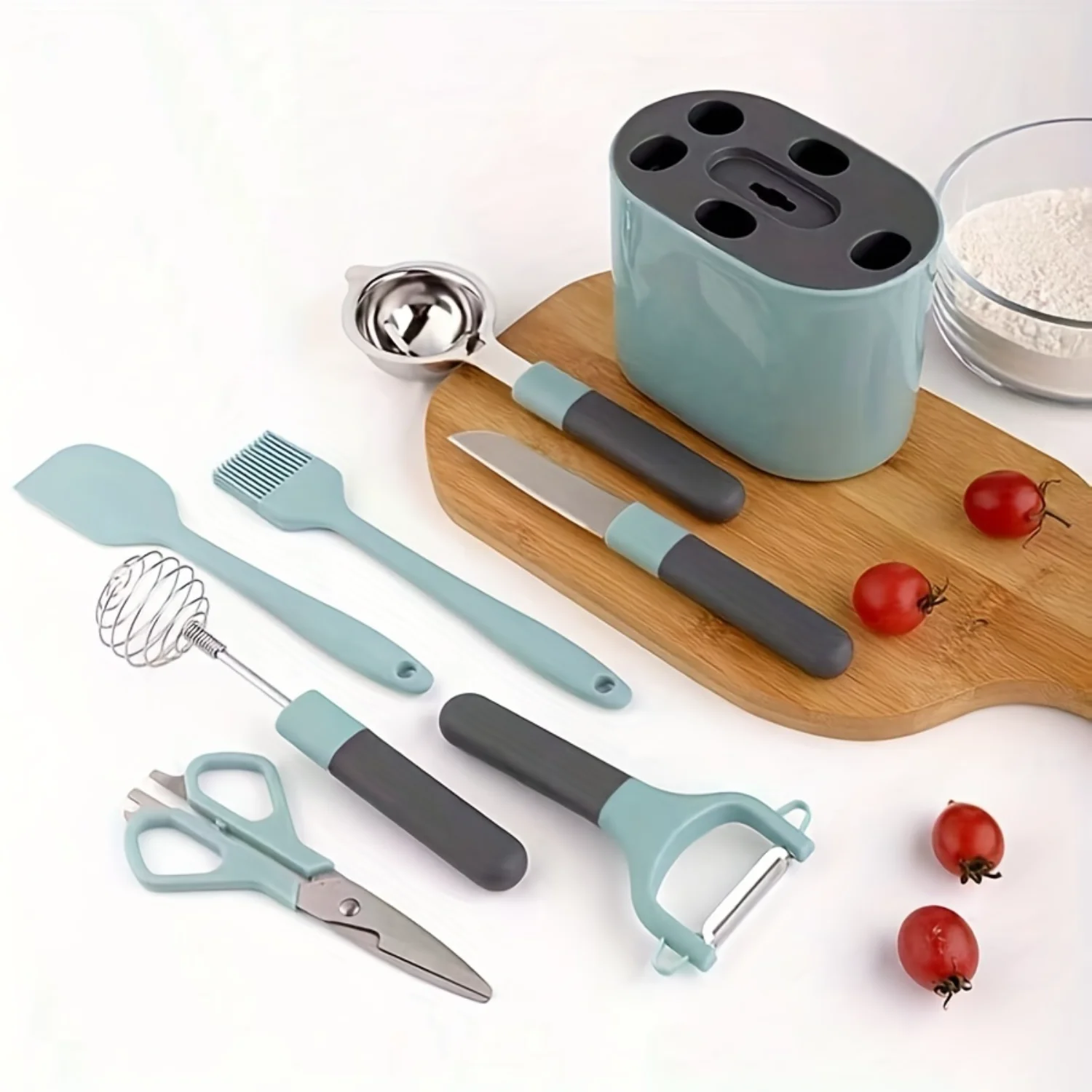 Stainless Steel Kitchen Gadget Set with Holder - Includes Scissors, Fruit Peeler & More - Ideal Cooking Accessories & Utensil Ho