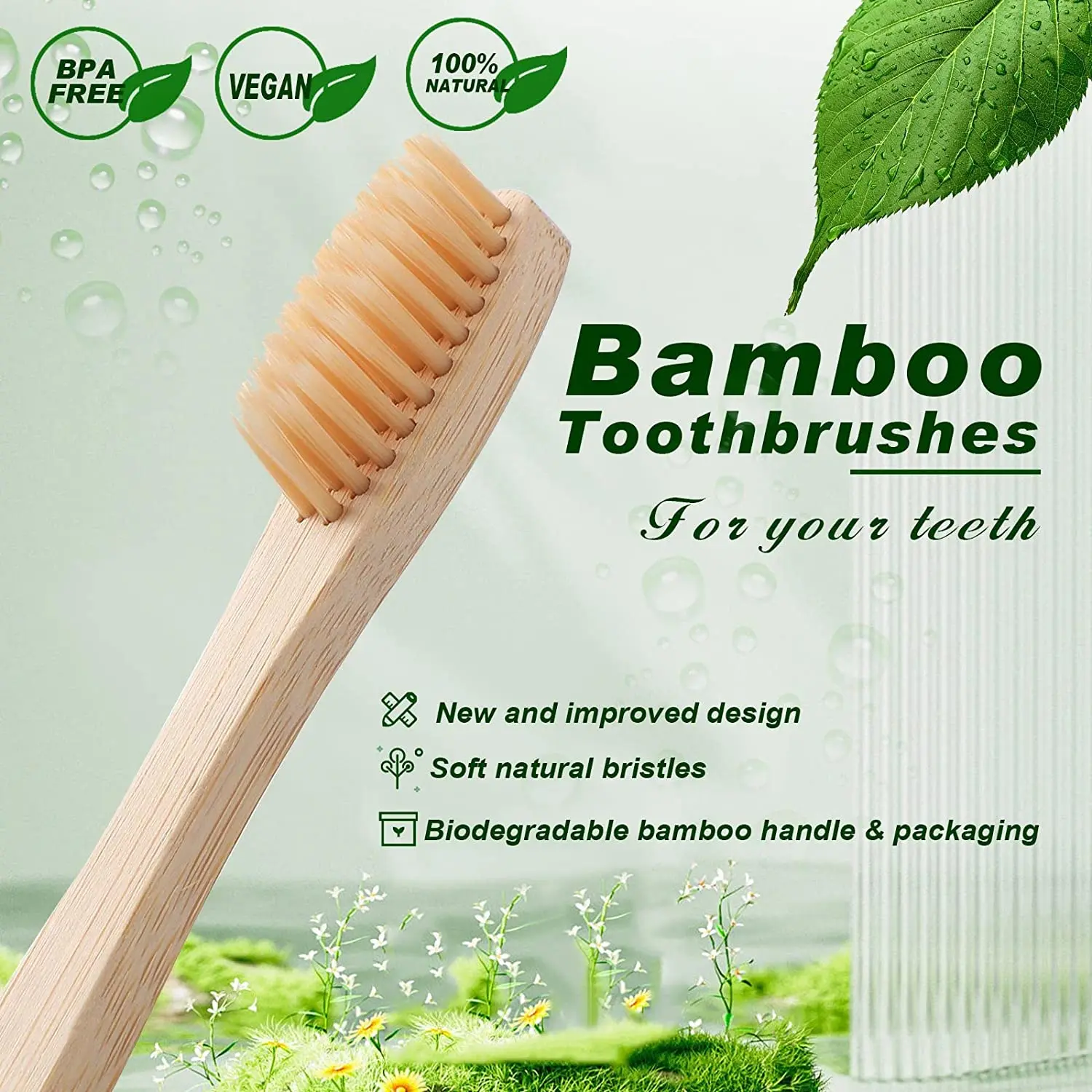 100Pcs Customisable Logo Soft Bristle Bamboo Toothbrush Eco Friendly Wood Tooth Brushes Traveling Teeth Care Tools for Adults