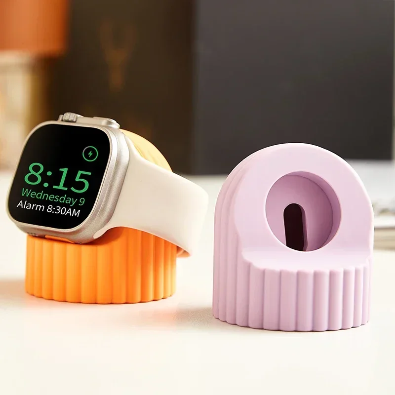 Soft Silicone Smart Watch Charger Stand Holder Base For Apple Watch Series 1-8 SE Iwatch Station Dock Charging Desktop Holder image 2