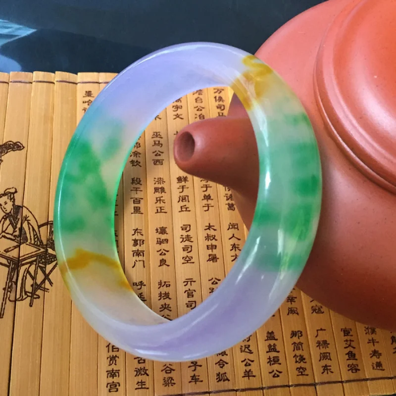 

Жадеитово-зеленый, фиолетовый кварцит, женский трехцветный браслет из изумрудного нефрита