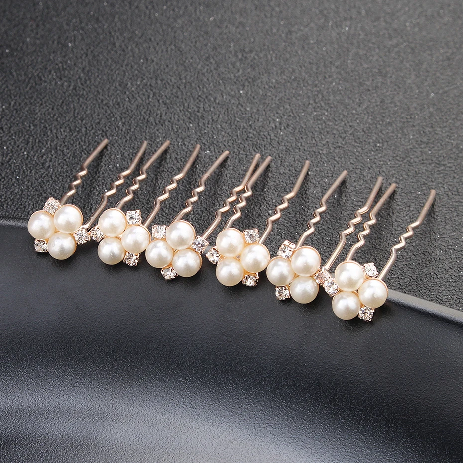 6 pcs/lot Austrian Crystal Rhinestones Bridal Hairpins Pearl Wedding Headpieces Hair Jewelry Accessories for Women Holiday Gift